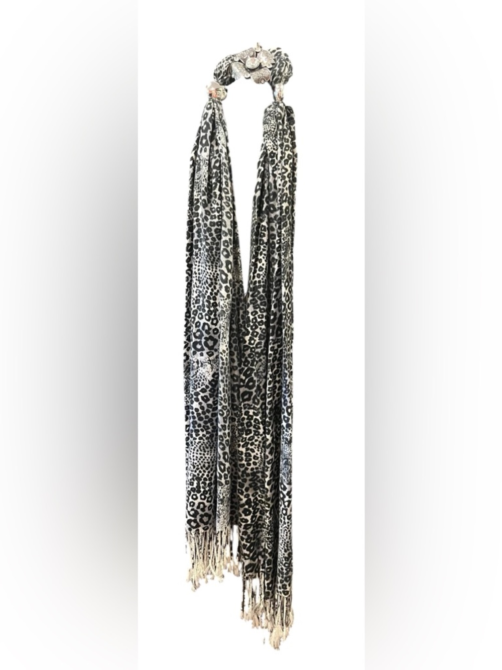 NWOT Ladies B&W Print 75” Scarf Silver & Rhinestones - Picture 3 of 12